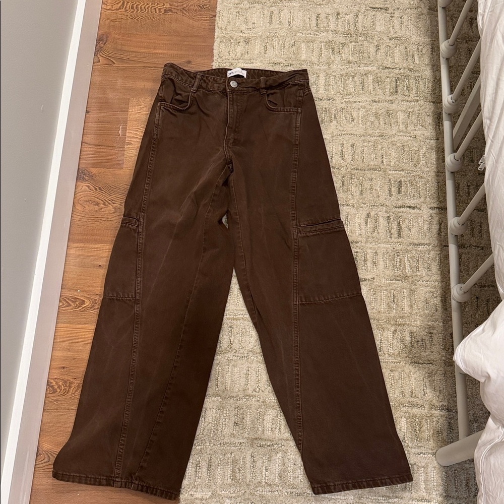 Wide Leg Brown Cargo Pants